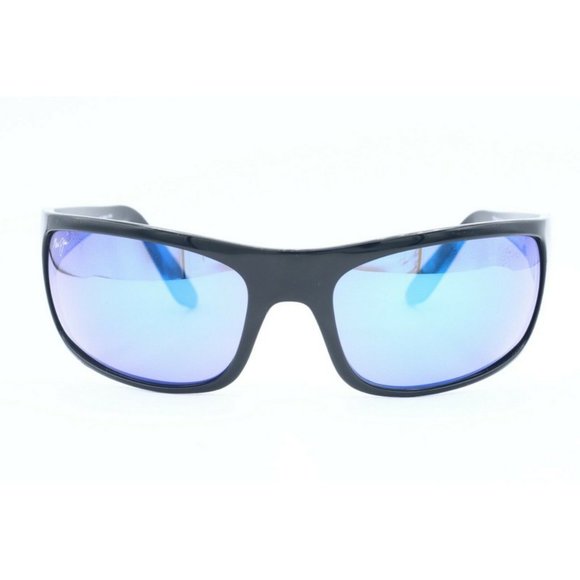Maui Jim Peahi MJ 202-02 Square Black Sunglasses Blue Polarized Lenses 65mm - Picture 2 of 6